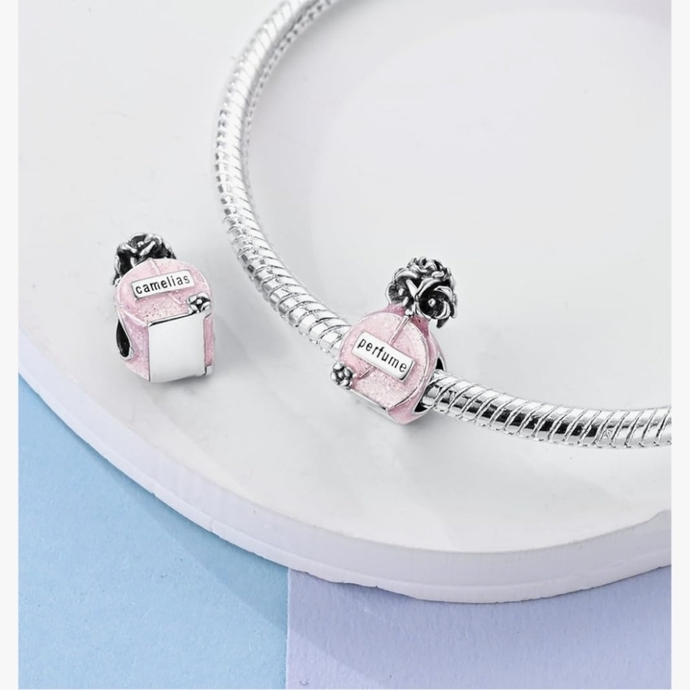 Pink Perfume Makeup Charm For Bracelets And Necklaces 925 Sterling Silver - Picture 3 of 5